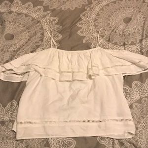 White off the shoulder short sleeve shirt